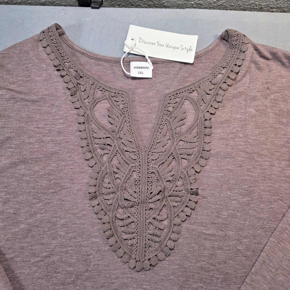 Xieerduo Mauve Purple Crochet Lace Bib Long Sleeve Top Plus‎ Size 3XL NEW
